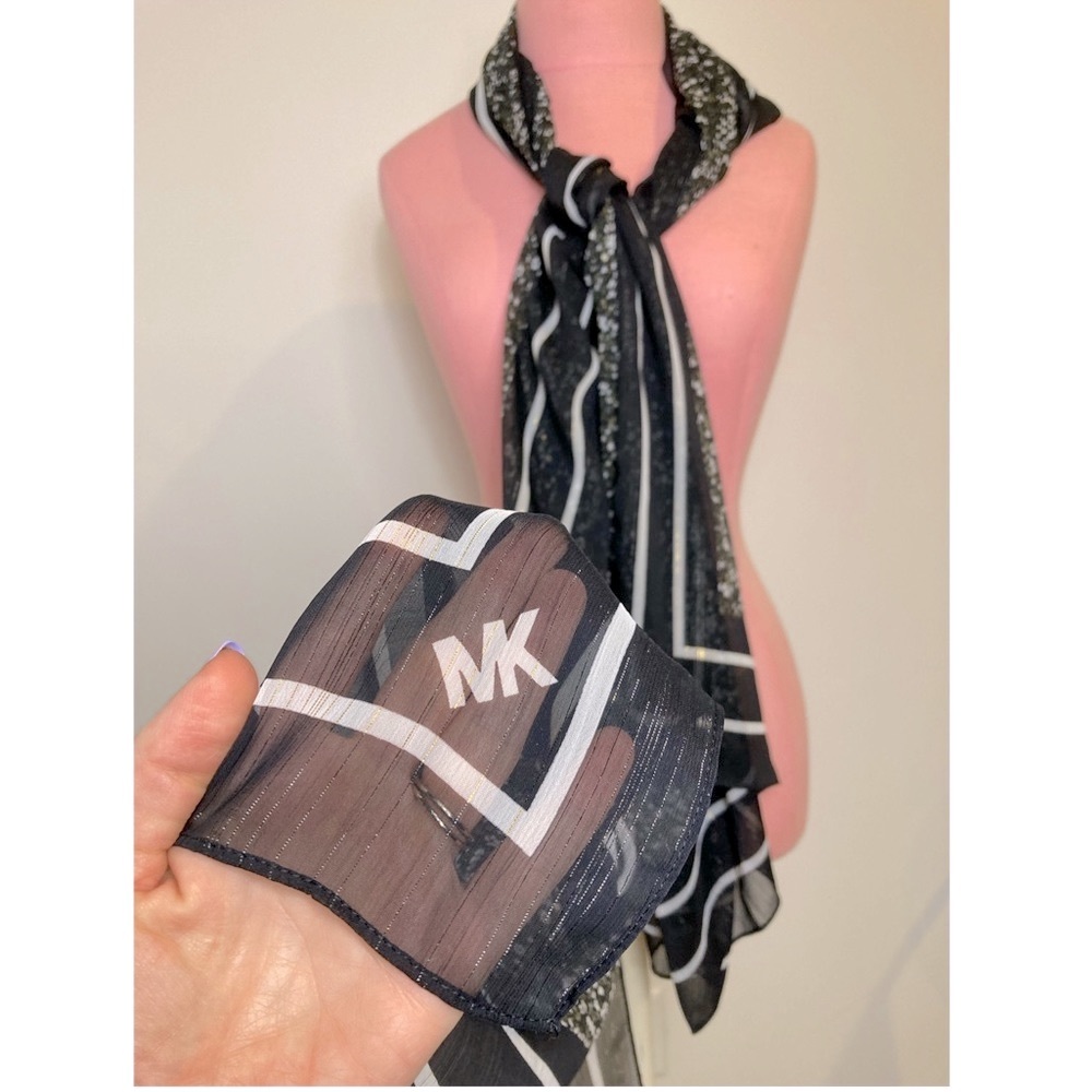 Michael Kors Black and White Logo Sheer Scarf
